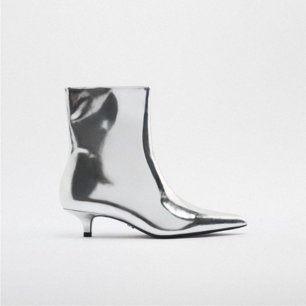 Zara 100% leather Silver Ankle Boots